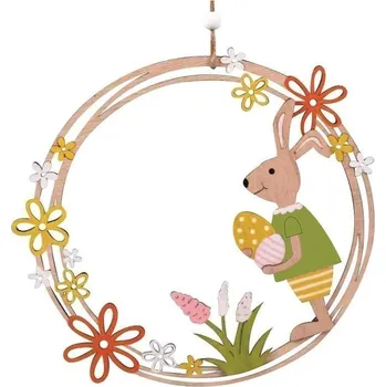 Věnec dřevěný se zajíčkem na zavěšení