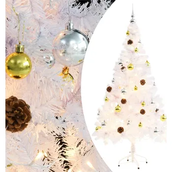 Vánoční stromek Vánoční stromek s LED osvětlením a baňkami bílý 150 cm 321502