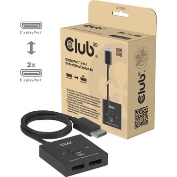 USB hub Club 3D Club3D Switch, DP na 2x DP Oboustranný 2v1, 8K60Hz, 0,5m CSV-1009