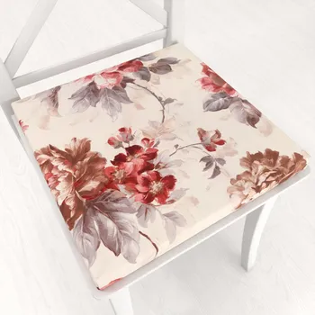 Podsedák Sametový čtvercový podsedák Tamara TMR-017 Červené pivoňky na pískovém - 38x38x3 cm