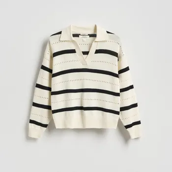 Dámské oblečení Reserved - Polo svetr se lnem - krémová - 145IT-01X - 145IT-01X-M