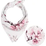 Bavlněný šátek Sandra SA-583 Růžové květy s větvičkami na bílém 70 x 70 cm