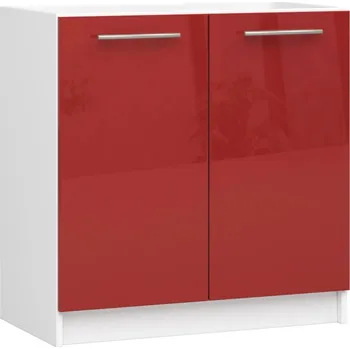 Kuchyňská skříňka Dřezová skříňka 80 cm VERMINA - bílá / červená lesklá