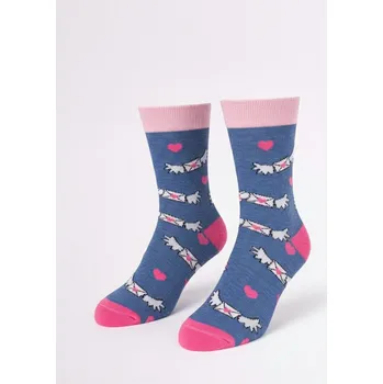 Dámské ponožky cenová akce Ponožky dámské vzorované srdíčka SK60 39-42 Modrá