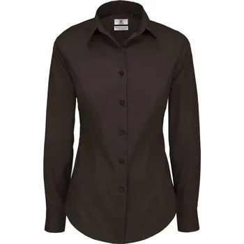 Dámská košile Košile dámská B&C Elastane s dlouhým rukávem - hnědá, 4XL