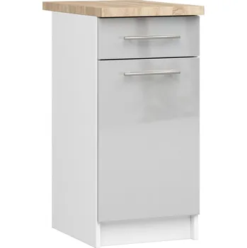 Kuchyňská skříňka Dolní kuchyňská skříňka 40 cm VERMINA se šuplíkem - bílá / světle šedá lesklá