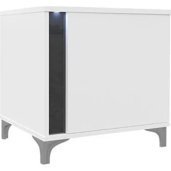 Noční stolek Noční stolek s LED osvětlením BANTRY - bílý / lesklý bílý / lesklý černý, levý