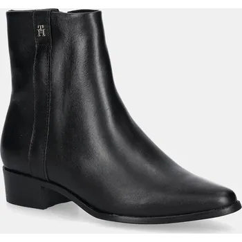 Dámské kozačky Kožené kotníkové boty Tommy Hilfiger TH LEATHER POINTY ZIP BOOTIE FW0FW08980 černá 99X, EUR 39