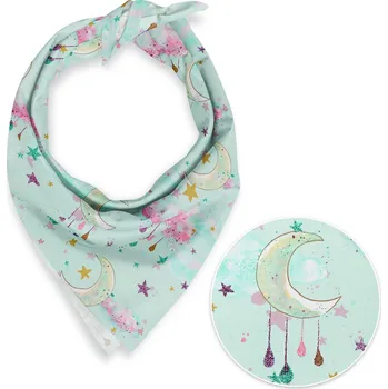 Šátek Dětský bavlněný šátek Sandra SA-522 Měsíční obloha na mintovém 45 x 45 cm