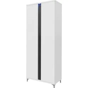 Šatní skříň Šatní skříň 90 cm s LED osvětlením BANTRY - bílá / lesklá bílá / lesklá černá