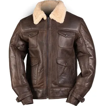 Pánský bomber Bunda kožená Mil-Tec US A4 s límcem - hnědá, 3XL