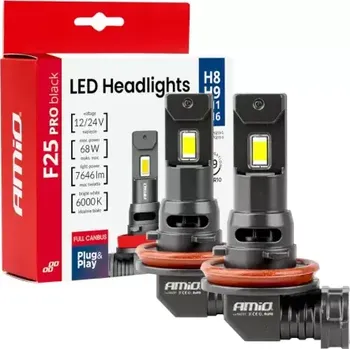 Auto-moto AMIO LED žárovky hlavního svícení Série F25 PRO BLACK FULL CANBUS H8 H9 H11 H16 68W 12V/24V