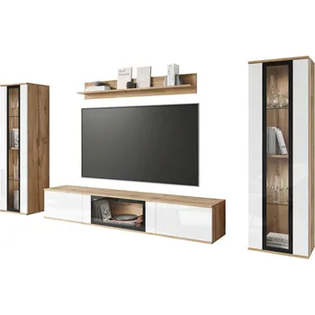 Obývací stěna Livetastic OBÝVACÍ STĚNA, dub wotan, vysoce lesklá bílá - 002778003602