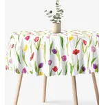 Kulatý teflonový ubrus - Barevné tulipány Ø 110 cm