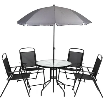 Zahradní sestava MultiGarden SC-130 Sada zahradního nábytku stůl, 4 židle, slunečník, antracit