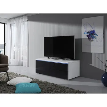 Televizní stolek Televizní stolek s LED osvětlením FERNS 11 - bílý / lesklý černý, levý