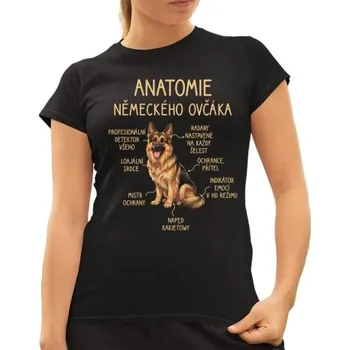 Žertovný předmět Anatomie německého ovčáka - dámské tričko s potiskem- Tričkový.cz