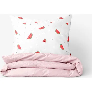 Povlečení Bavlněné povlečení Duo - Melouny s pudrově růžovou 140 x 200 a 70 x 90 cm