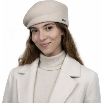 Čepice Dámská béžová plstěná lodička - plstěný baret - Seeberger Velikost: Unisize (S-XL)
