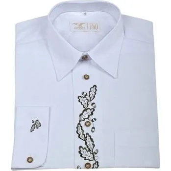 Pánská košile Luko Myslivecká košile bílá se zelenou výšivkou - dlouhý rukáv - Velikost 40