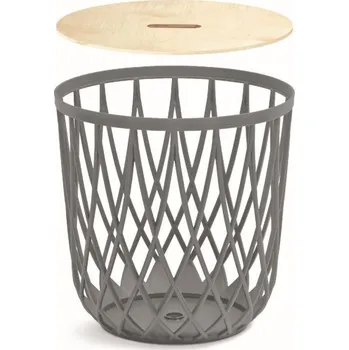 Úložný box Univerzální koš UNIQUBO s dřevěným víkem 33,7 cm - barva: šedý kámen