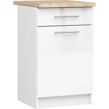 Kuchyňská skříňka Dolní kuchyňská skříňka 50 cm VERMINA se šuplíkem - bílá / bílá lesklá