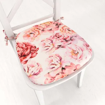 Podsedák Sametový oblý podsedák Tamara TMR-041 Růžovo-červené pivoňky na bílém - 39x37x3 cm