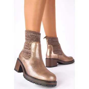 Dámská zimní obuv Boty na podpatku M-789 zlaté - Solea 36