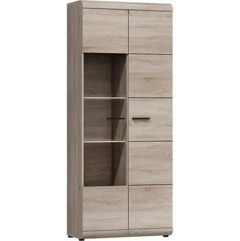 Policová skříň Vysoká vitrína s LED osvětlením CLAUDIO - dub sonoma