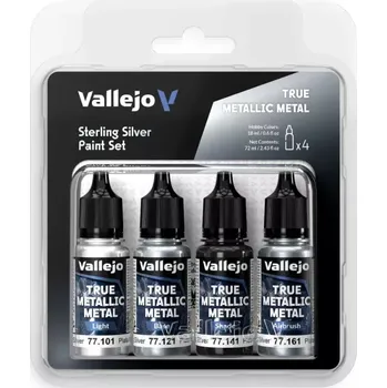Vallejo True Metallic Metal Paint Set - Sterling Silver 4x18 ml