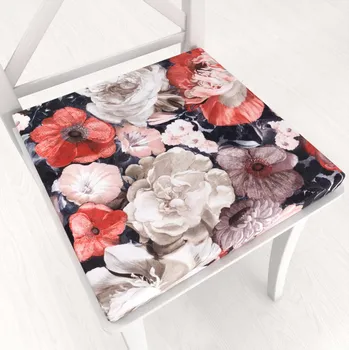 Podsedák Sametový čtvercový podsedák Tamara TMR-018 Červené květy - 38x38x3 cm