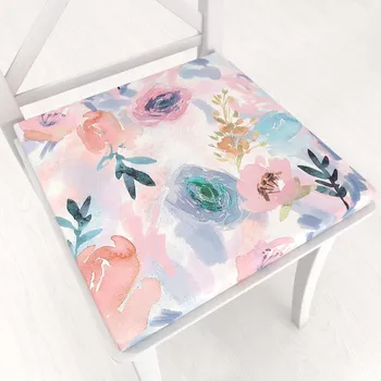 Podsedák Sametový čtvercový podsedák Tamara TMR-030 Růžovo-modré akvarelové květy - 38x38x3 cm