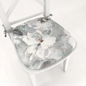 Podsedák Sametový oblý podsedák Tamara TMR-016 Designové květiny na šedozeleném - 39x37x3 cm