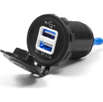 Osvětlení pro motocykl BIKETEC motocyklové dvojitá zásuvka USB s osvětlením pro montáž na rovné plochy (kapota, kufr) nebo na řídítka - vyžaduje adaptér BTMUS28 (EL) (BIKETEC motocyklové dvojitá zásuvka USB s osvětlením pro montáž na rovné plochy (kapota, kufr) nebo na řídítka 