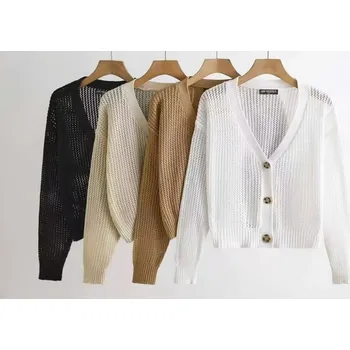 Dámské oblečení Přízový svetřík propínací X0617 barva: béžová, velikost: S/M