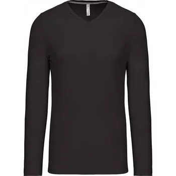 Pánské tričko Pánské tričko Kariban dlouhý rukáv V-neck - tmavě šedé, M