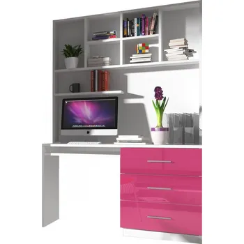 Psací stůl Psací stůl s regálem GORT - bílý / lesklý růžový