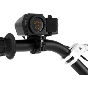 Řídítka BIKETEC motocyklové dvojitá zásuvka USB QUICK CHARGE 3.0 s voltmetrem a indikátorem teploty vnějšíJ montáž na řidítka (EL) (BIKETEC motocyklové dvojitá zásuvka USB QUICK CHARGE 3.0 s voltmetrem a indikátorem teploty vnějšíJ montáž na řidítka (EL))