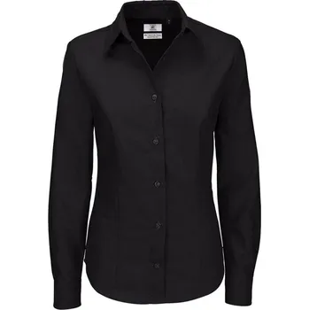 Dámská košile Košile dámská B&C Oxford s dlouhým rukávem - černá, 6XL