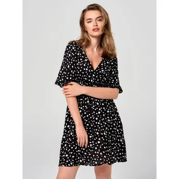 Dámské šaty Sinsay - Mini šaty s puntíky s překládaným výstřihem - černá - 5925J-99M - 5925J-99M-XXS