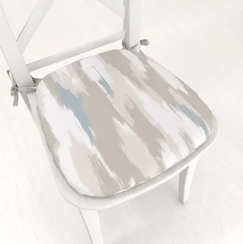 Podsedák Sametový oblý podsedák Tamara TMR-024 Šedo-béžovo-bílé žíhané pruhy - 39x37x3 cm