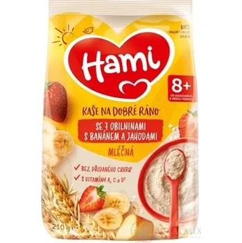 Dětská výživa NUTRICIA Hami mléčná kaše se 7 obilovinami pro dobré ráno s banánem a jahodami (od ukonč. 8. měsíce) 210 g
