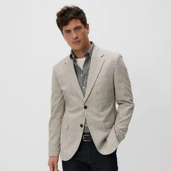 Reserved - Kostkovaný blejzr slim fit - béžová - YW751-80P - YW751-80P-XXL