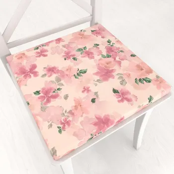 Podsedák Sametový čtvercový podsedák Tamara TMR-039 Růžovo-fialové akvarelové květy na světle lososovém - 38x38x3 cm