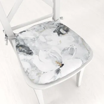 Podsedák Sametový oblý podsedák Tamara TMR-006 Designové květiny na šedém - 39x37x3 cm