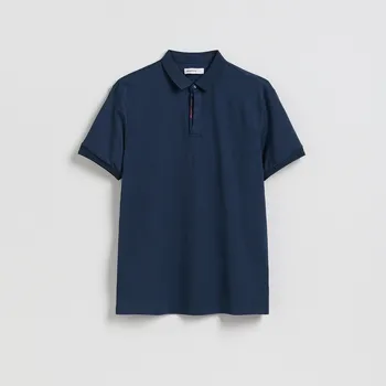 Pánské tričko Reserved - Polo regular s příměsí hedvábí - tmavomodrá - 602IM-59X - 602IM-59X-M