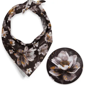 Šátek Bavlněný šátek Sandra SA-625 Magické lekníny na temně hnědém 45 x 45 cm