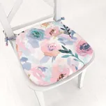 Sametový oblý podsedák Tamara TMR-030 Růžovo-modré akvarelové květy - 39x37x3 cm