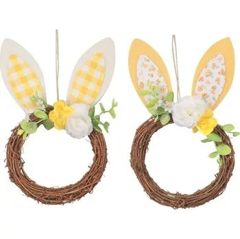 Věnec s filcovýma ušima 16 x 25 cm, žlutý