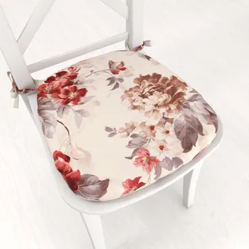 Podsedák Sametový oblý podsedák Tamara TMR-017 Červené pivoňky na pískovém - 39x37x3 cm